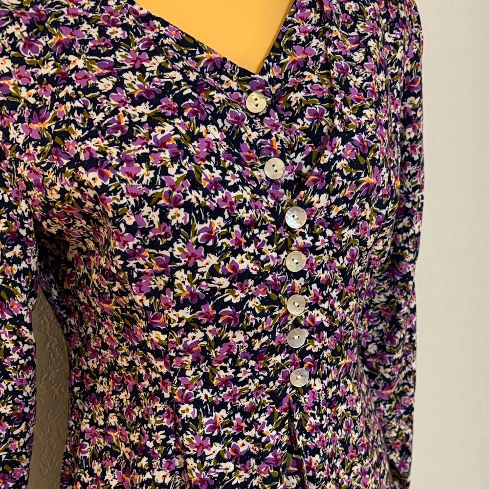 Dark Floral Long Sleeve Maxi Dress Navy Purple Vintage 90s Grandma Goth Grunge - Picture 2 of 10
